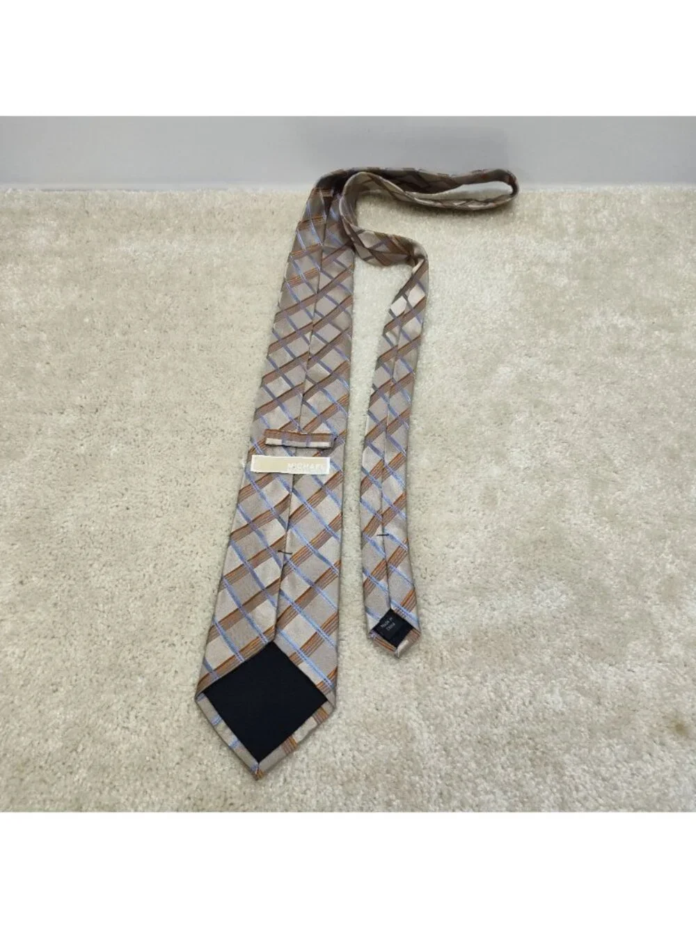 Michael Kors Plaid Necktie Pure Silk Woven Check Geometric Men Business Suit VGC